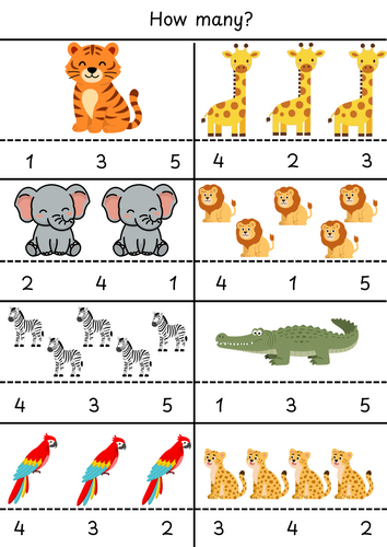 How many? Safari animals 1-5