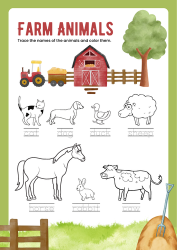 Down on the Farm: Trace & Color Activity