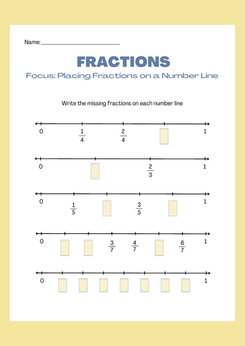 Master Fractions: Write the missing fractions on the number line