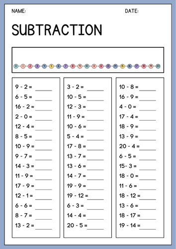 Subtraction on a number line (within 20)