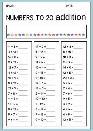 Addition on a number line (within 20)