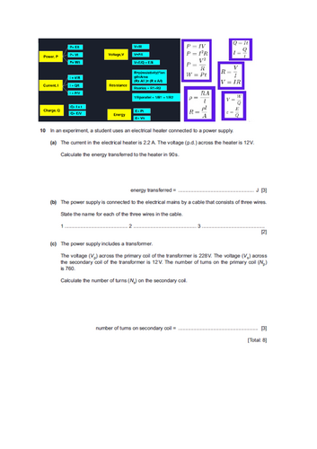 Electricity Revision (IGCSE CAMBRIDGE)