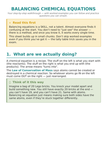 Balancing Equations ADHD Friendly Walkthtough GCSE Science/Chemistry