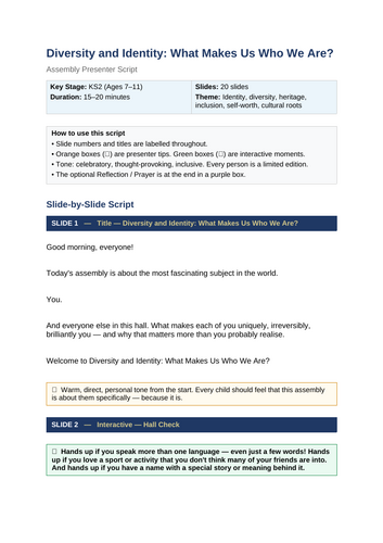 Diversity and Identity Assembly: What Makes Us Who We Are? (KS2 / Whole School)