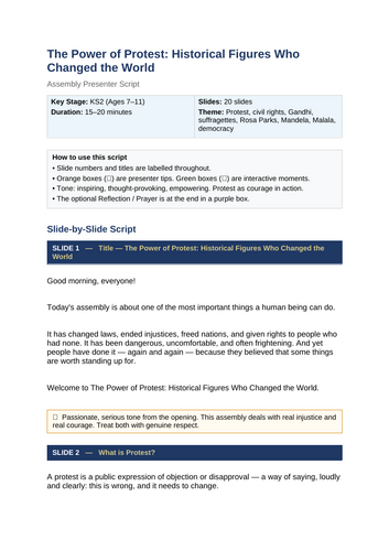 The Power of Protest Assembly: Historical Figures Who Changed the World (KS2 / Upper KS2)