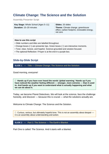 Climate Change Assembly: The Science and the Solution (KS2 / Whole School)