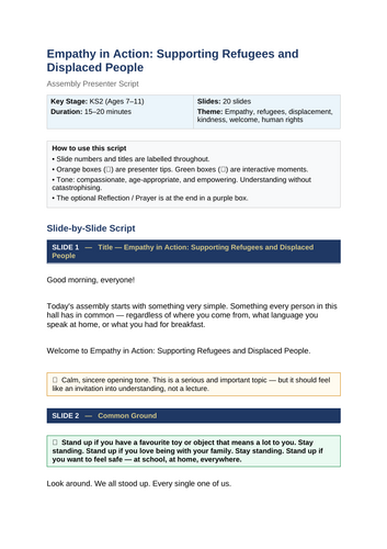 Empathy in Action Assembly: Supporting Refugees & Displaced People (KS2 / Upper KS2)