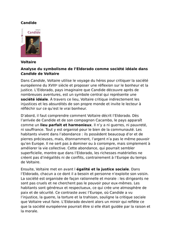 Candide – Voltaire – The Symbolism of Eldorado as an Ideal Society