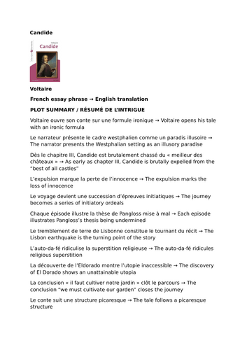 Candide – Voltaire – French Essay Phrase Bank