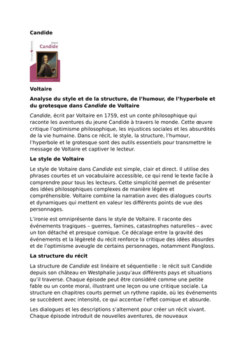 Candide – Voltaire – Humour, Hyperbole and the Grotesque