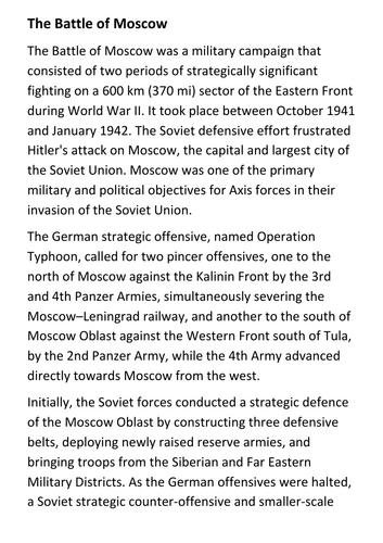The Battle of Moscow Handout
