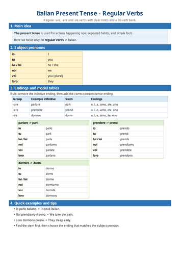 ITALIAN PRESENT TENSE REGULAR