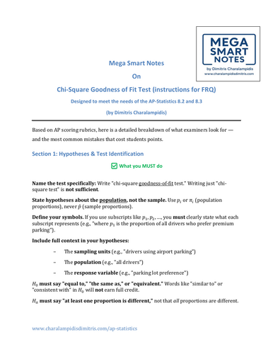 8.2 8.3 Chi Square Goodness of Fit test (FRQ instructions)
