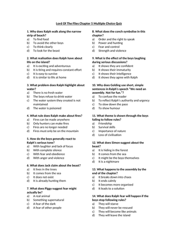 Lord Of The Flies Chapter 5 Multiple Choice Quiz