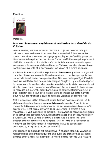 Candide – Voltaire – Innocence, Experience and Disillusion