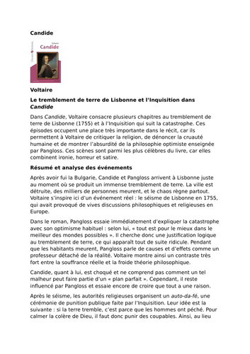 Candide – Voltaire – The Lisbon Earthquake and the Inquisition