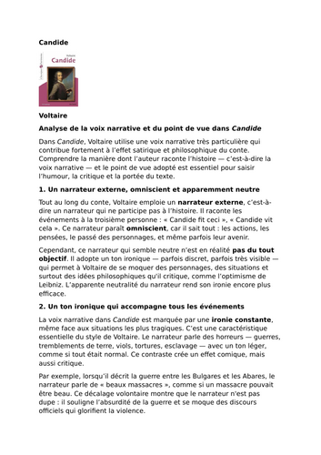Candide – Voltaire – Narrative Voice and Point of View