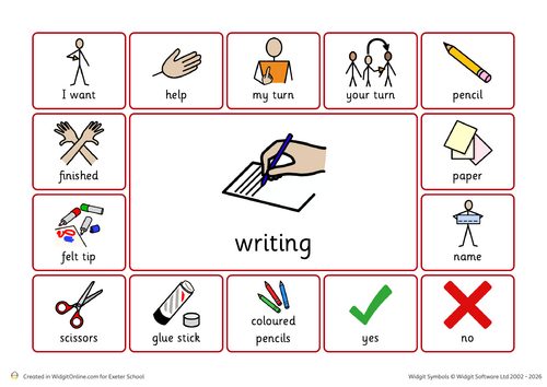 Writing area communication board- Widgit