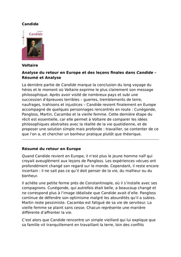 Candide – Voltaire – The Return to Europe and Final Lessons
