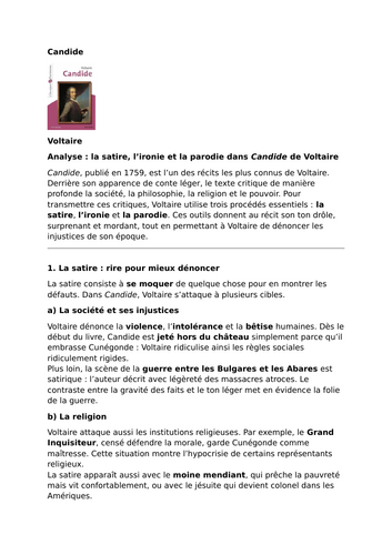 Candide – Voltaire – Satire, Irony and Parody