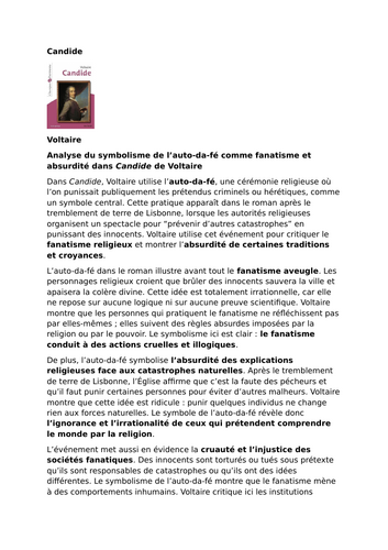 Candide – Voltaire – Analysis of the symbolism of the auto-da-fé