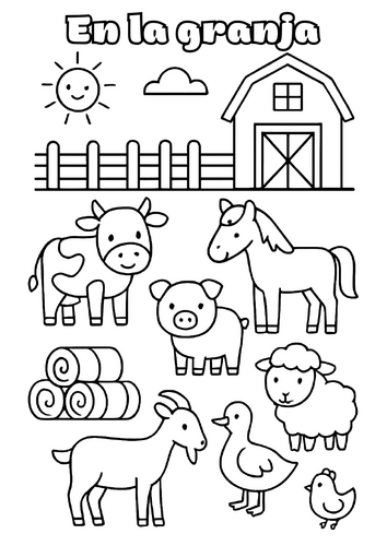En la granja dibujo para colorear infantil imprimible