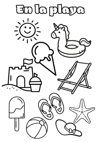 En la playa dibujo para colorear imprimible