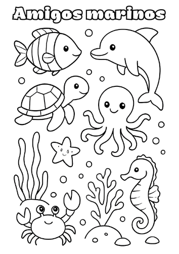 Amigos marinos dibujo para colorear infantil imprimible