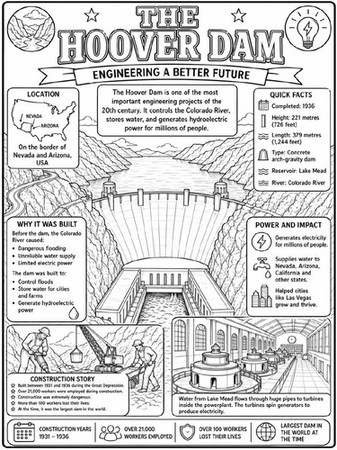 The Hoover Dam coloring poster
