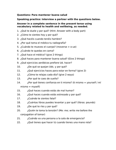 Questions: Para mantener buena salud