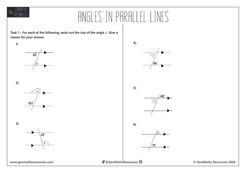 Angles in Parallel Lines - Maths GCSE Foundation Worksheet