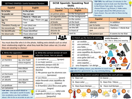 GCSE Spanish: Picture Task (Speaking) Knowledge Organiser & Worksheet