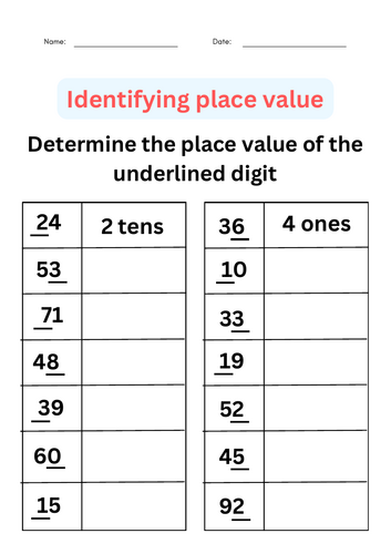 Printable Tens and Ones Number Math Worksheets Grade 1