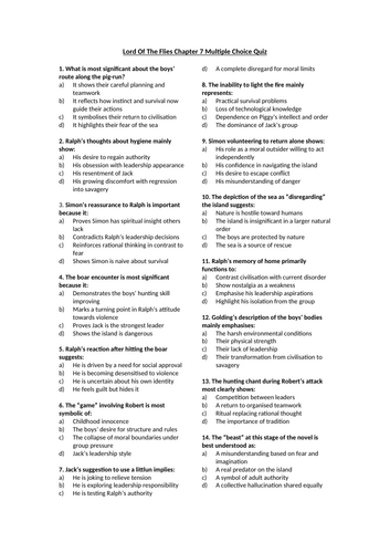 Lord Of The Flies Chapter 7 Multiple Choice Quiz