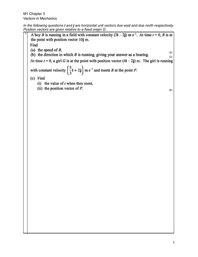 Edexcel M1 'Vectors in Mechanics' Classified Past Paper Questions + Mark Scheme + Model Answers