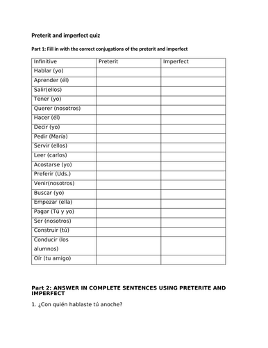 Preterit and imperfect quiz (Spanish)