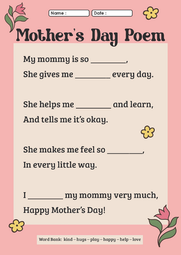 eKindergarten Mother's Day Worksheet Activity N7