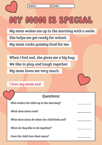 eKindergarten Mother's Day Worksheet Activity N8