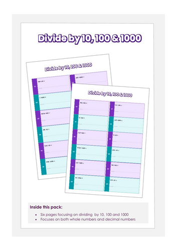 Dividing numbers by 10, 100 and 1000