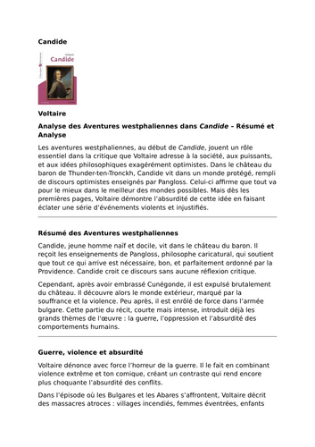Candide – Voltaire – The Westphalian Episodes