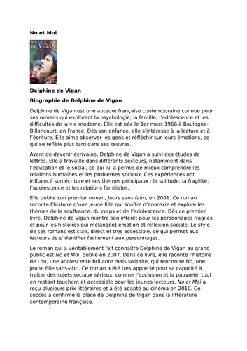No et Moi – Delphine de Vigan – Author Biography