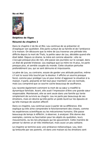 No et Moi – Delphine de Vigan – Chapter 2 Summary and Analysis