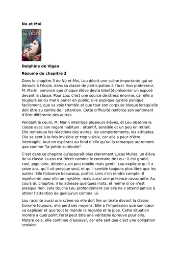 No et Moi – Delphine de Vigan – Chapter 3 Summary and Analysis