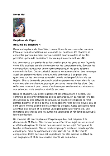 No et Moi – Delphine de Vigan – Chapter 4 Summary and Analysis