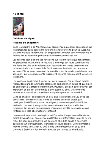 No et Moi – Delphine de Vigan – Chapter 6 Summary and Analysis