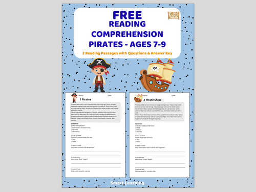 FREE: Reading Comprehension Pirates Worksheets - Ages 7-9 | Informational Texts