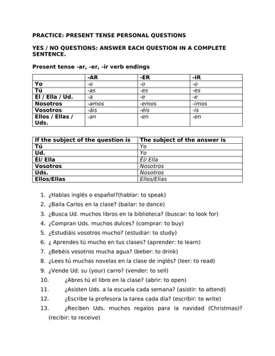 Practice: Present tense questions