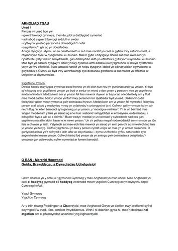"O Ran" TGAU CYMRAEG UNED 1: geirfa/ ymadroddion a sut i ysgrifennu ymson