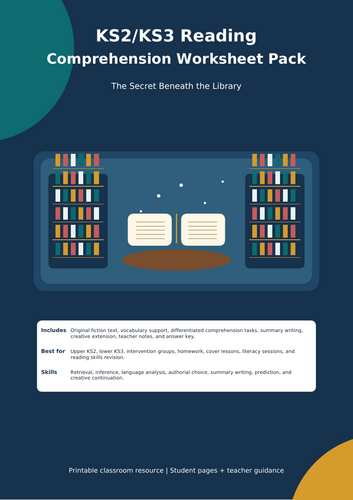 KS2/KS3 Reading Comprehension Worksheet Pack based on the original story The Secret Beneath the Lib