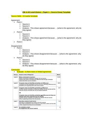 CIE A AS Level  History Essay Planner Template - Papers 1,2,3,4